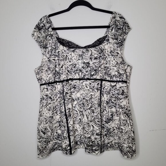 Lane Bryant black and white Floral lace overlay cap sleeve Blouse size 22 24 - Picture 8 of 8